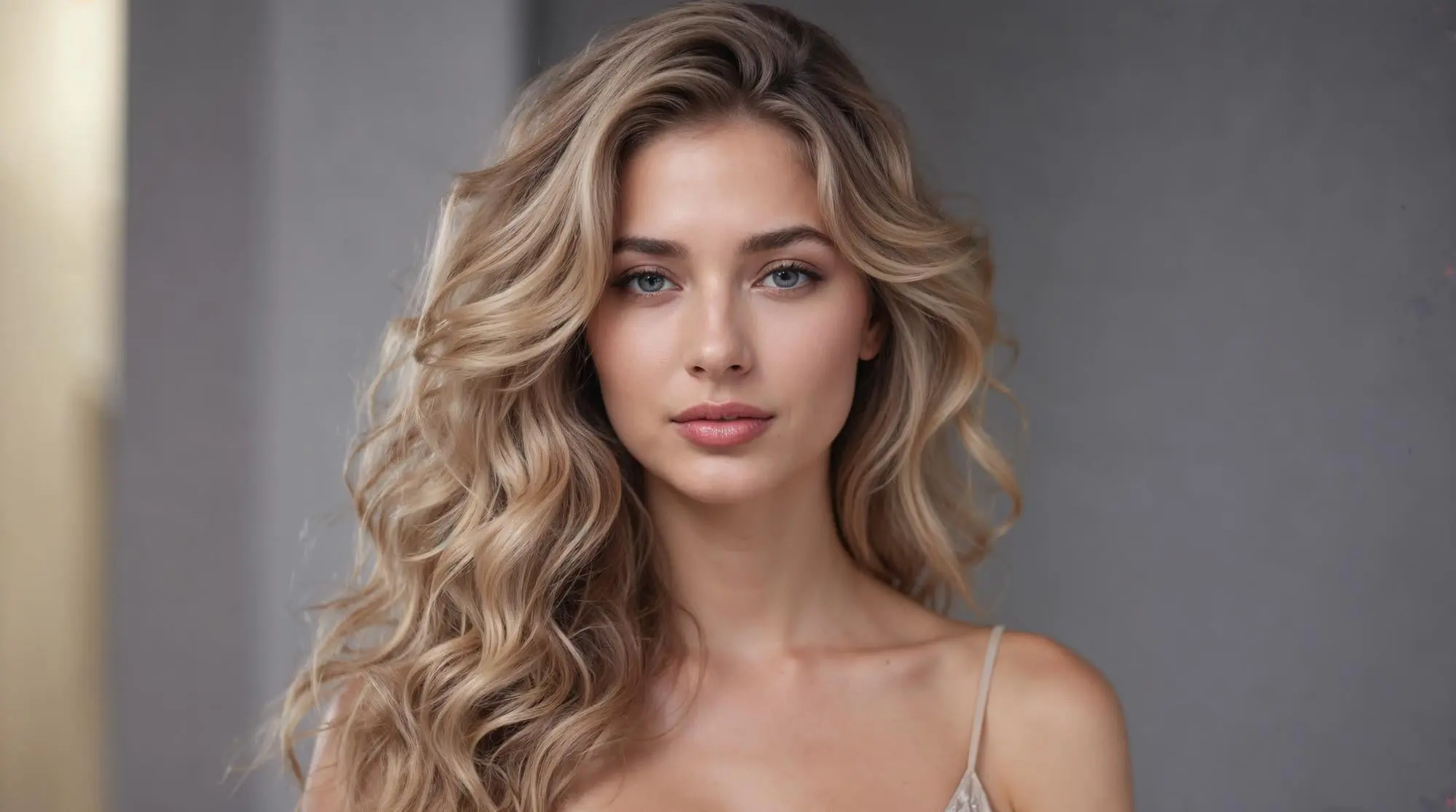 At Refresh MedSpa, a young blonde woman with blue eyes shows off smooth, dermaplaned skin against a gray backdrop.